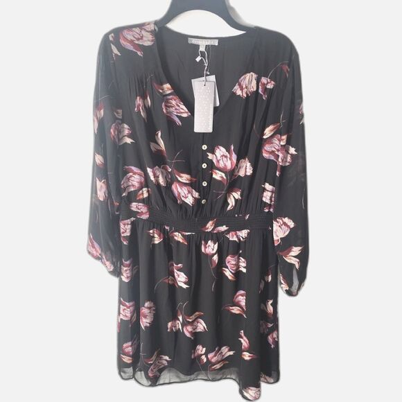 NWT Daniel Rainn Long Sleeve Floral Dress Plus 1X Sheer Overlay Dark Cottagecore - Picture 2 of 10